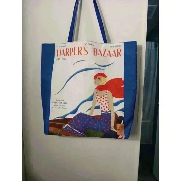 Estee Lauder HARPER'S BAZAAR JULY 1932 Flapper Magazine Cover Blue Tote Bag - Picture 1 of 4